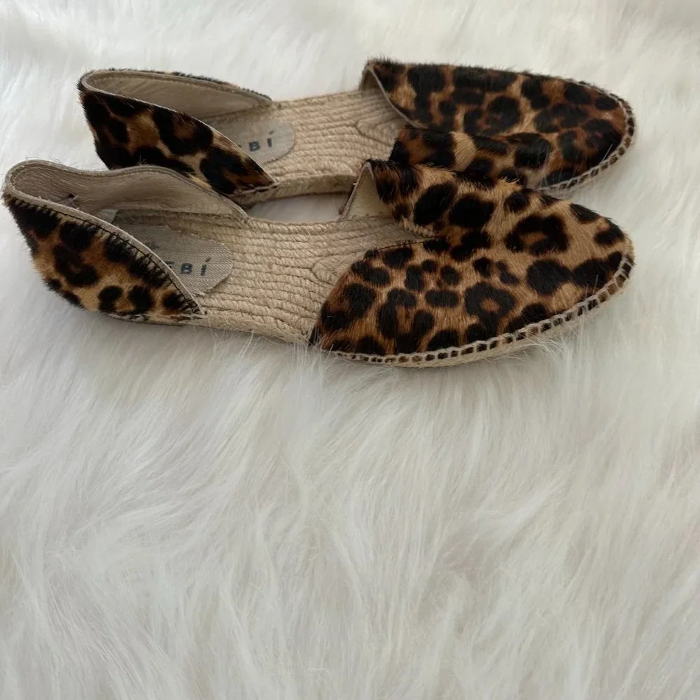 Manebi Espadrilles Leopard Calf Hair Open Side Boho Neutral #D62OLEO EU 38 US 8